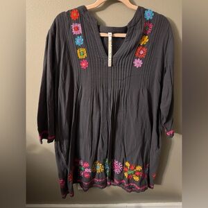 Uncle Frank Black Tunic with Multicolor Floral Embroidery